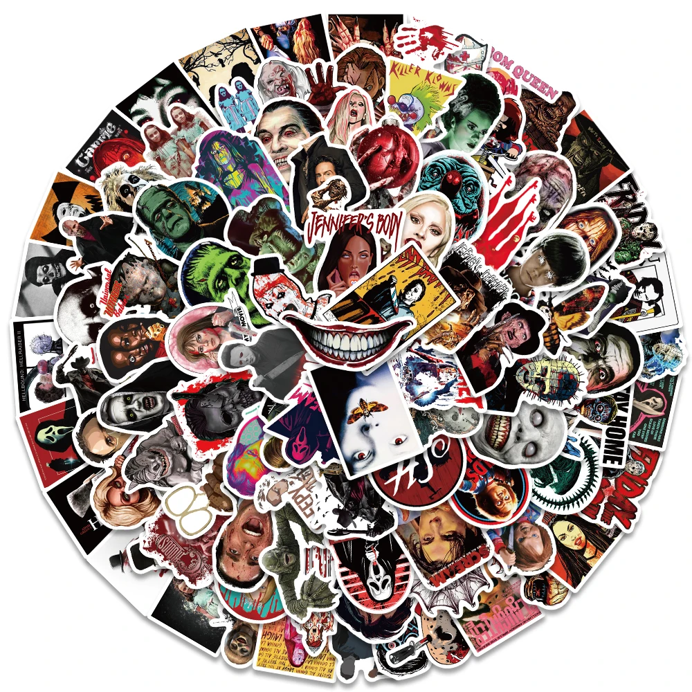 

10/50pcs Mixed Classic Horror Movies Stickers Anime Pegatina Laptop Phone Fridge Skateboard Suitcase Funny Cool Sticker
