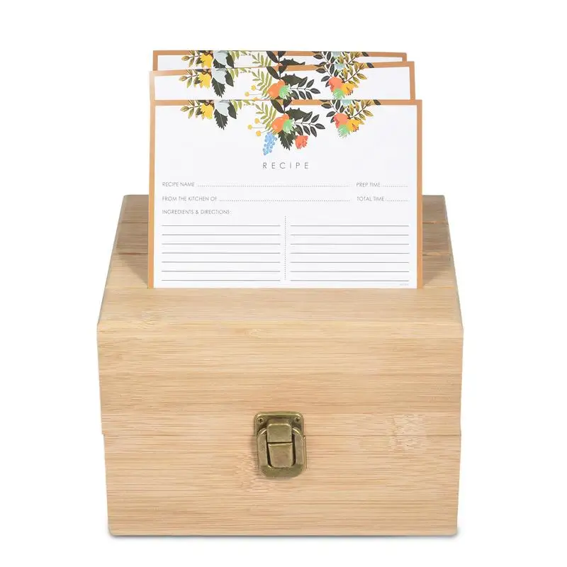 

Набор бамбуковых контейнеров для хранения рецептов, деревянная коробка для рецептов с разделителем для кухни, домашнее хранение с 50 рецептами
