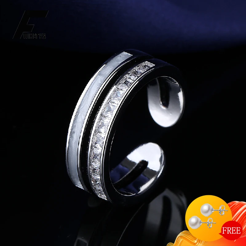 

FUIHETYS Fashion Jewelry Rings 925 Silver Accessories with Zircon Gemstone Open Finger Ring for Women Wedding Party Promise Gift