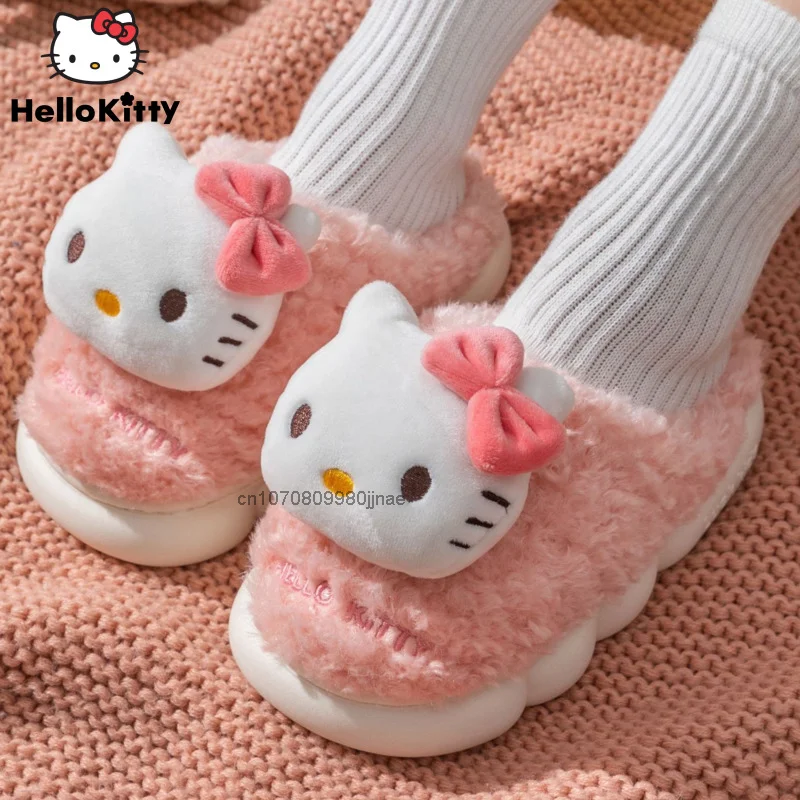 

Hello Kitty Cat Cotton Slippers Skid resistant Warm keeping Cute Home Autumn and Winter Parents and Children Wool Slippers
