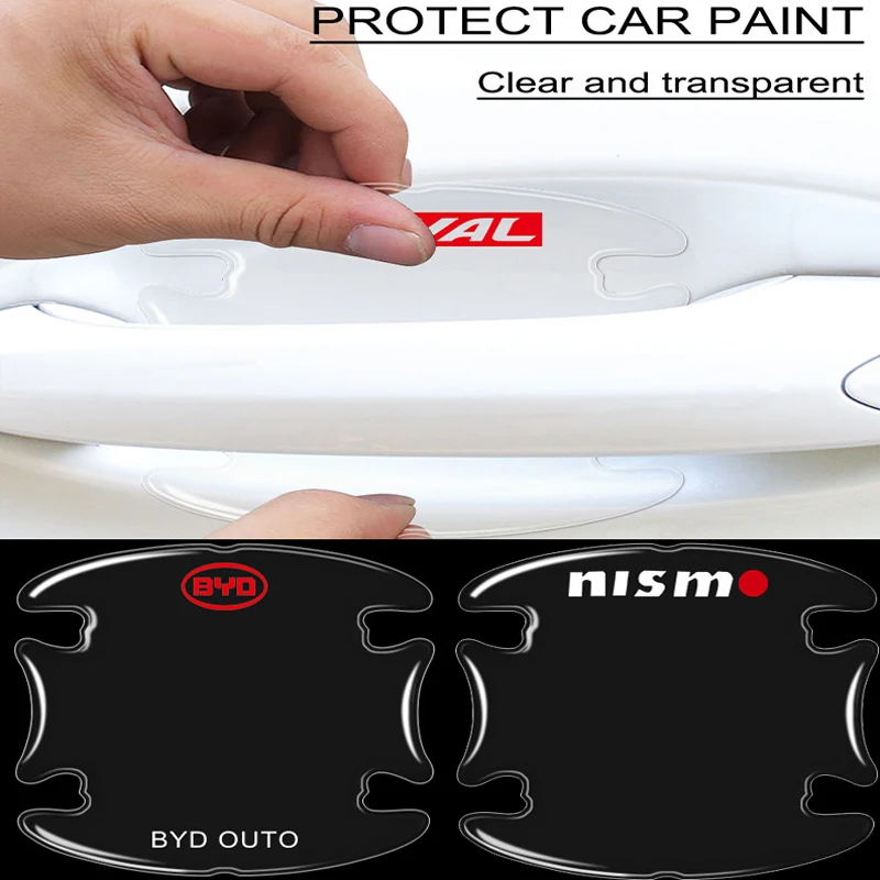 

4Pcs Car Logo Door Handle Transparent protect Stickers Car Goods For Chery Accessories Fulwin QQ Tiggo 3 5 T11 A1 A3 A5 Amulet