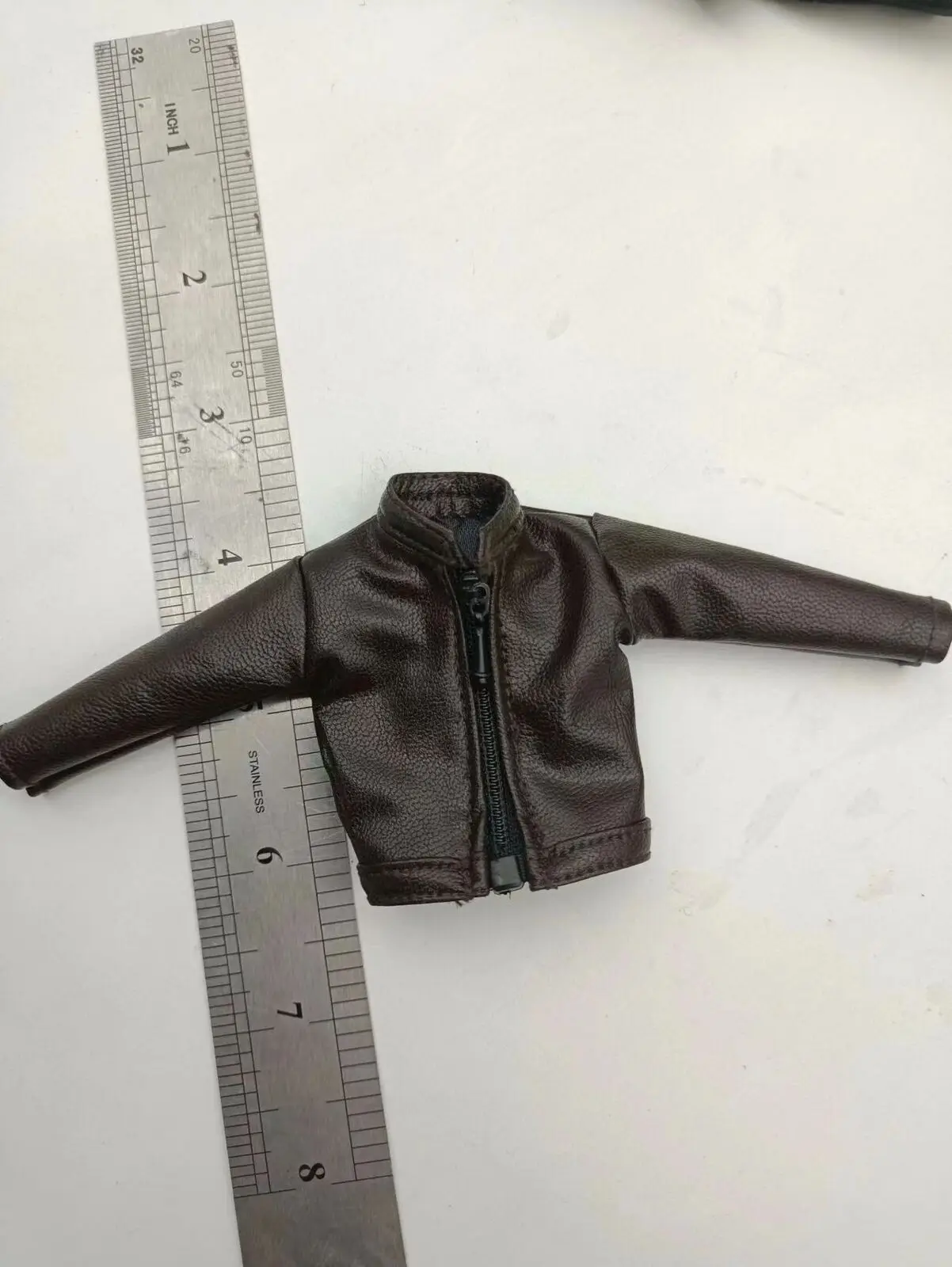 

1/12 Scale Male Sodier Coffee PU Leather Coat Model for 6" Figure