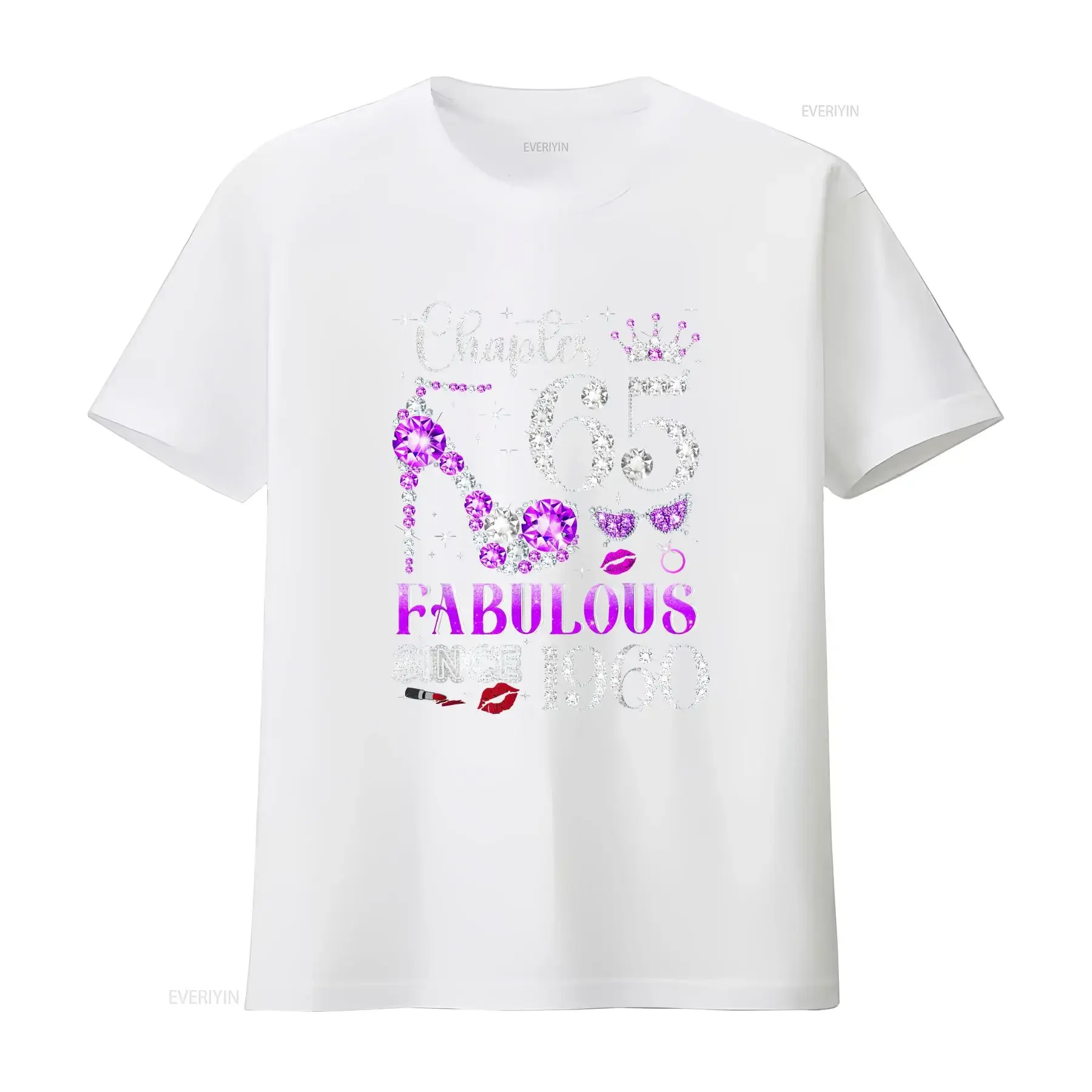 Фото Футболка для женщин и девушек к 65-летию, коллекция Chapter 65 Fabulous Since 1960, винтажная, с эффектом потертости, унисекс, дизайнерская одежда, стильная уличная одежда №4