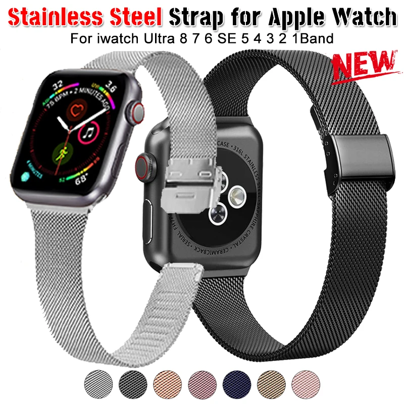 

Slim Metal Strap for Apple Watch Ultra 49mm 45mm 44mm 42mm 41mm 40 Milan Loop Stainless Steel Watch band for iwatch 8 7 6 SE 5 4