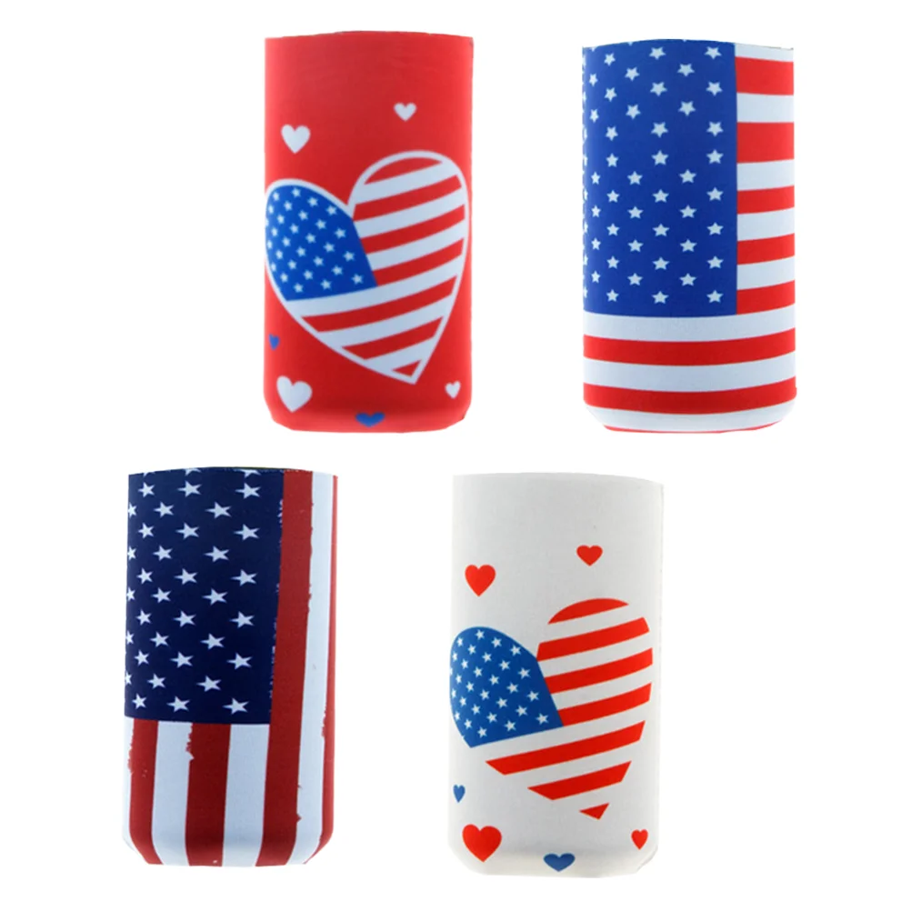 

4 Pcs Independence Day Coke Set American Flag Bottle Cover Festival Beer Sleeves Drink Covers Neoprene Party Cola