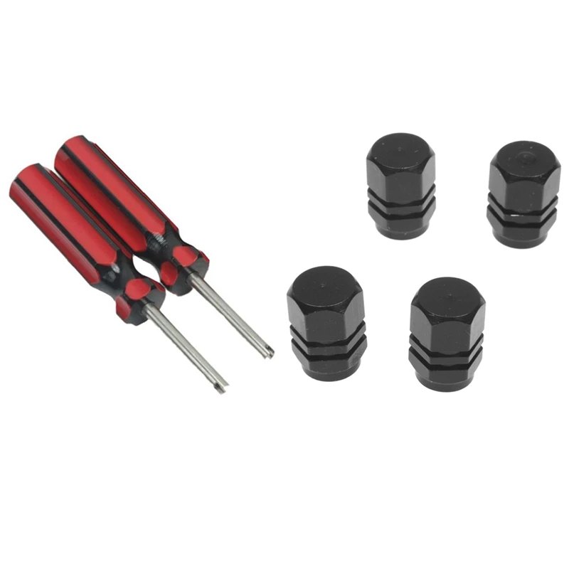 

4PCS Alu Valve Caps for Tires of Bicycle, Motorcycle, Car - Black with 2PCS Tool Demonte Valve Tire 10cm