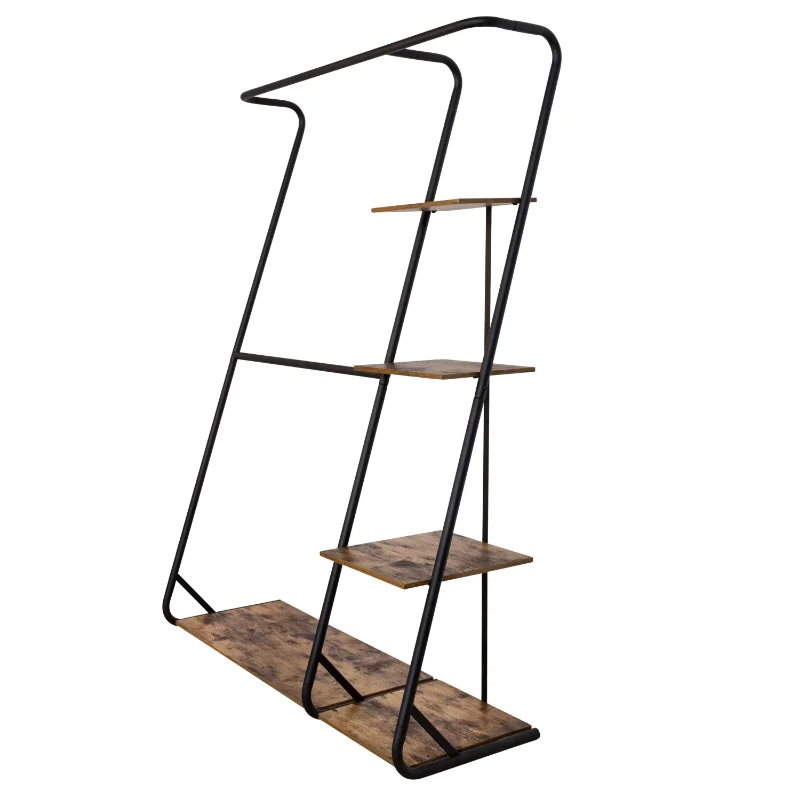 

Honey Can Do Rustic Z-Frame Wardrobe Rack with 4 Shelves, Black