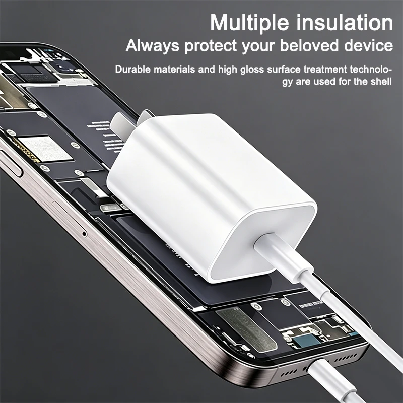 Зарядное устройство USB-C 20 Вт для Apple, кабель быстрой зарядки PD Type-C для iPhone 13, 14, 11, 12, 17, 16, 15 Pro Max, сетевой адаптер для телефона (art.: 3920db4138fca) - 3920db4138fca