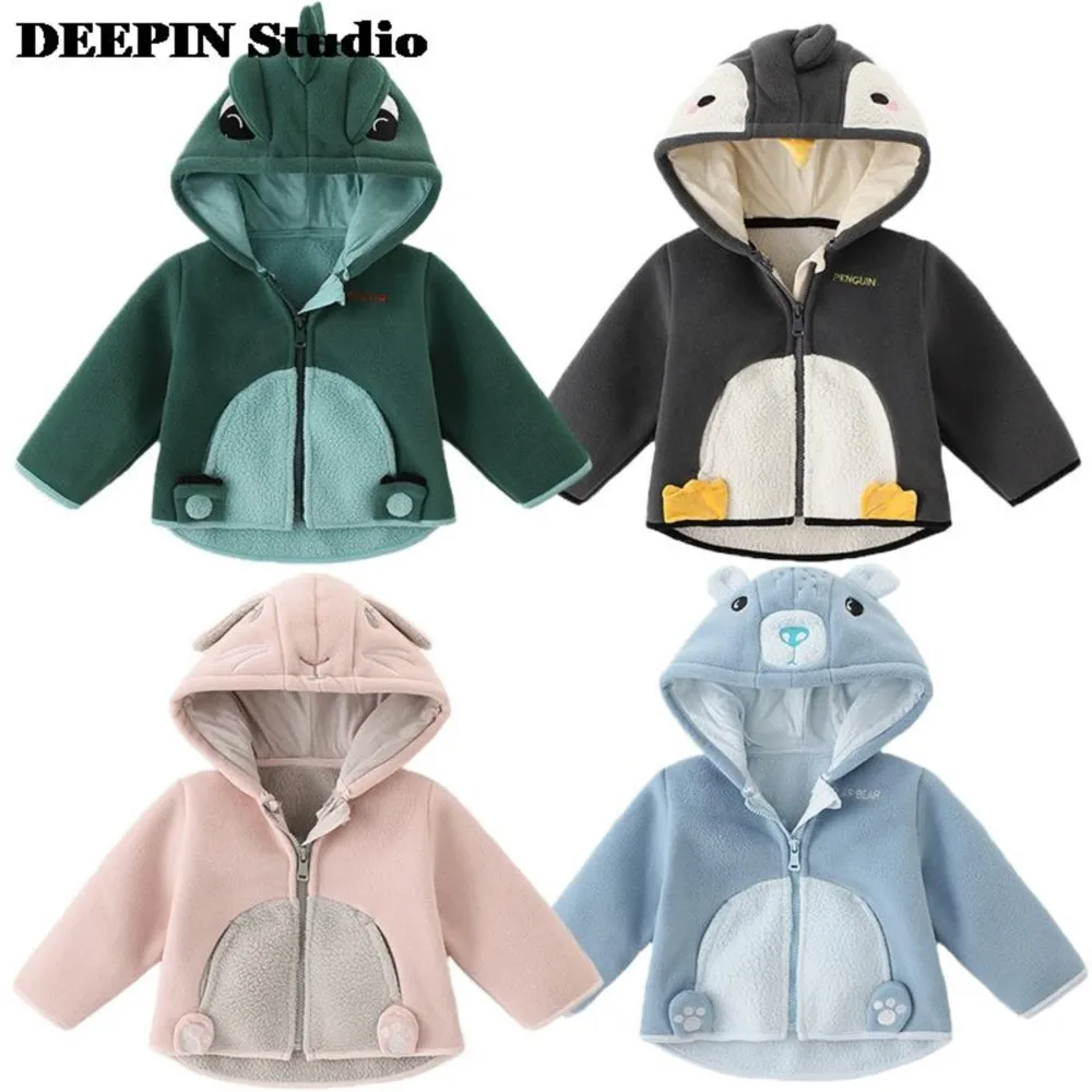 

Kids Dinosaur Jacket 2022 New Fashion Baby Girls Boy Coat Spring Autumn Babies Double-sided Fleece Children's Clothing 0-5 Years