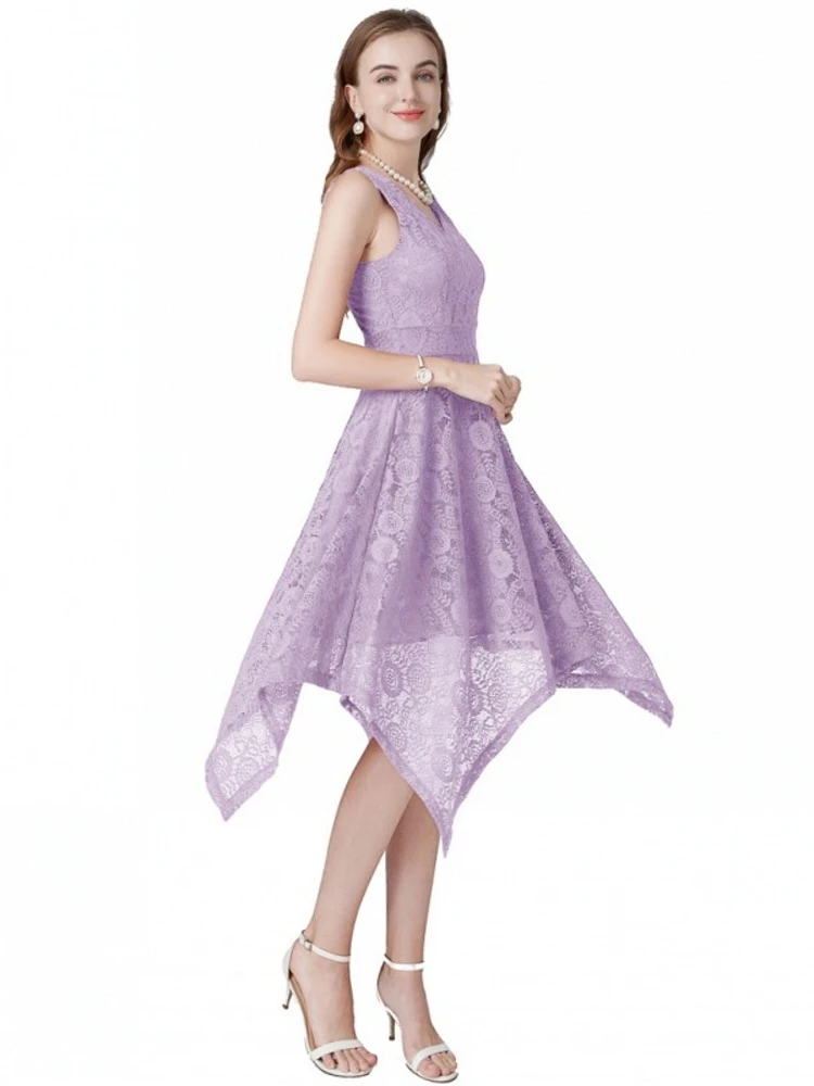 

Aovica V-Neck Lace Knee-Length Women Dresses With Sleevesless Dress For Women Female Vestidos New Arrival Chic Cheapest Price