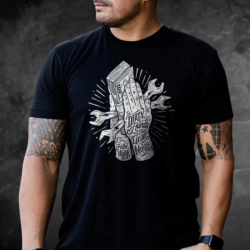 

Rheaclot Dirty Hands Clean Money Printing Men's Casual Fashion T-shirt
