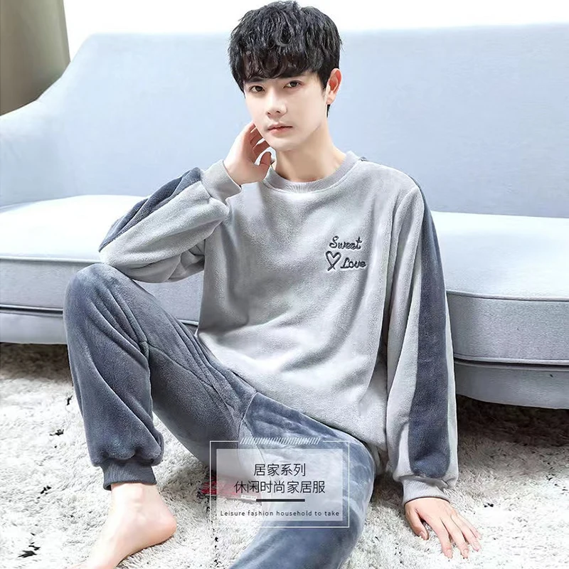

2022 New Winter Plus Size Thick Warm Long Sleeve Flannel Pajama Sets for Men Korean Loose Sleepwear Pyjama Homewear Home Clothes