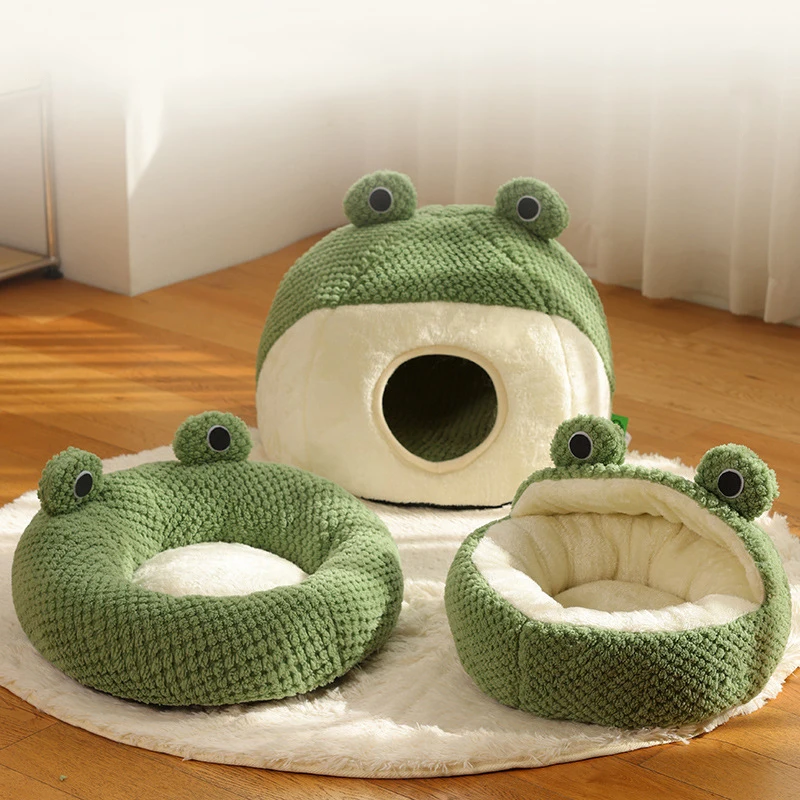 

Pet Cat Dog Nest Plush Round Cartoon Frog Mat Winter Warm Deep Sleep Comfort Soft Breathable Cat Dog House Pet Supplies