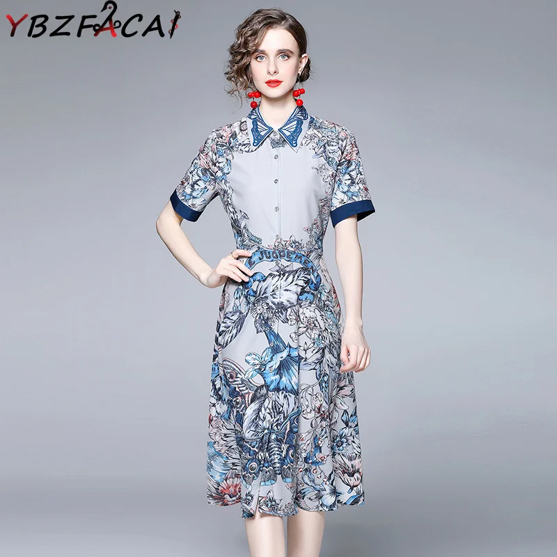 

Женское однобортное платье-миди с коротким рукавом и вышивкой