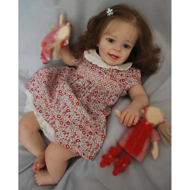 

60CM Bebe Reborn Already Painted Finished Doll As Picture Reborn Toddler Yannik Lifelike Soft Touch with Long Curly Hair 3D Skin