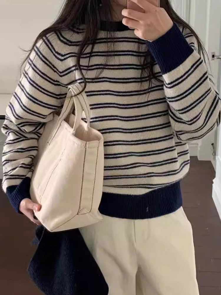 Южная Корея Шикарный осенне-зимний ретро-стиль с круглым вырезом контрастного