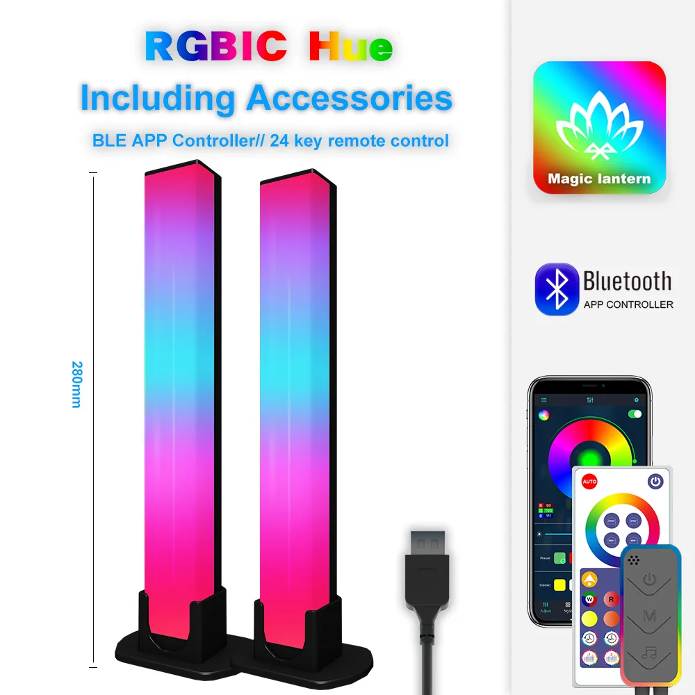 

2 sets Atmosphere lights computer desktop background ambient lights RGB fantasy colored lights live racing Bluetooth music ligh