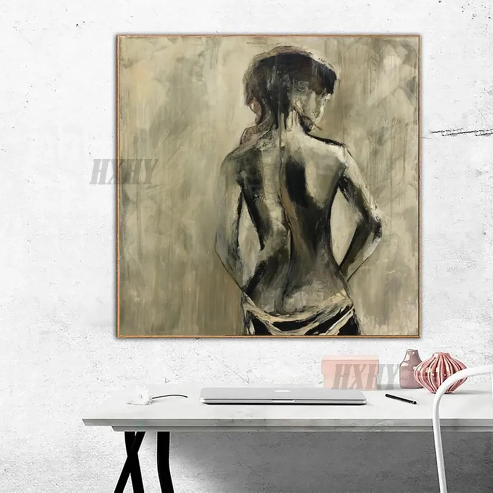 

Оригинальная Черная Золотая Женская масляная живопись с открытой спиной на холсте женский силуэт современный минималистичный обнаженный ...