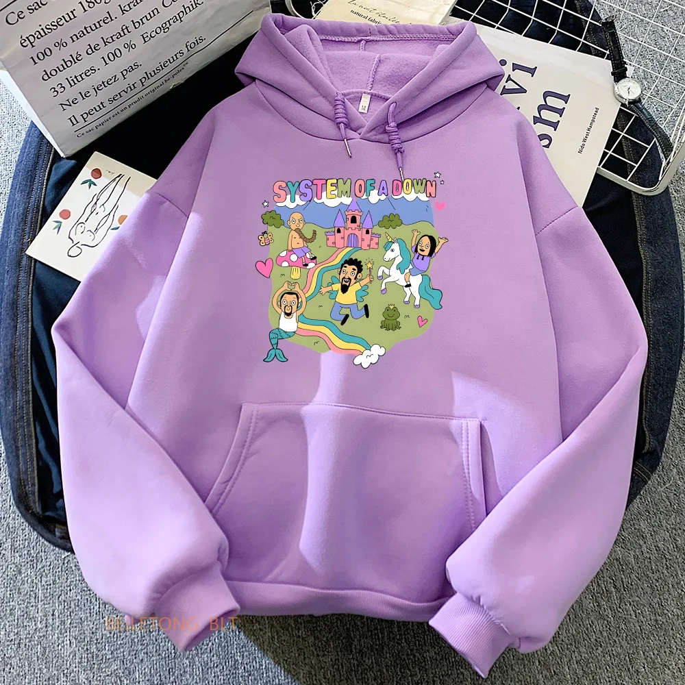 

System of A Down Band Hoodies Music Rock Hip Hop Women Sweatshirts Kawaii Cartoon Graphic Print Pullovers Casual Female Clothing