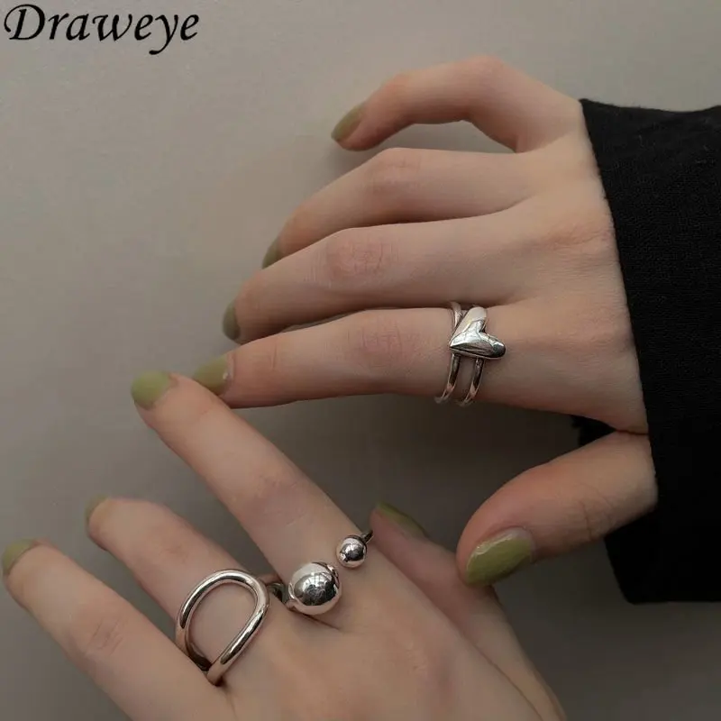 

Draweye Irregular Jewelry for Women Heart Metal Balls Ins Simple Fashion Cuff Rings Vintage Geometric Anillos Mujer Hip Hop