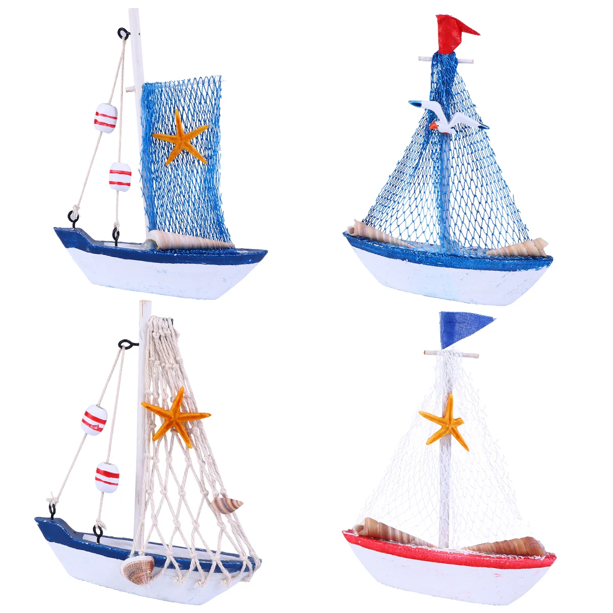 

4 Pcs Mediterranean Style Mini Dhow Sailboat Adornment Tabletop Decoration Dining Model Resin Seaside Miniture Wood