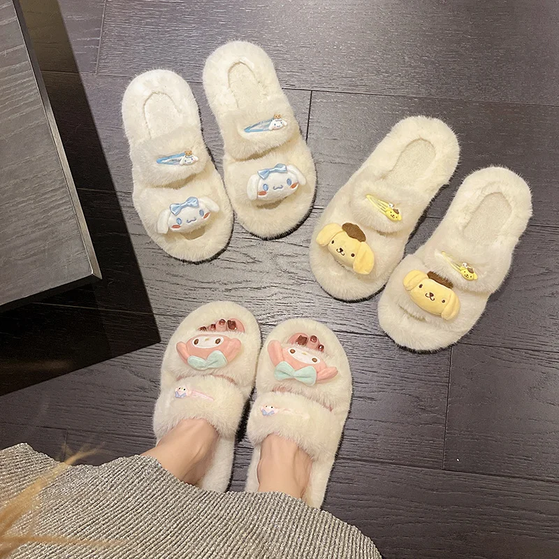 Sanrio осенне-зимняя милая теплая домашняя женская обувь Melody нескользящие плюшевые
