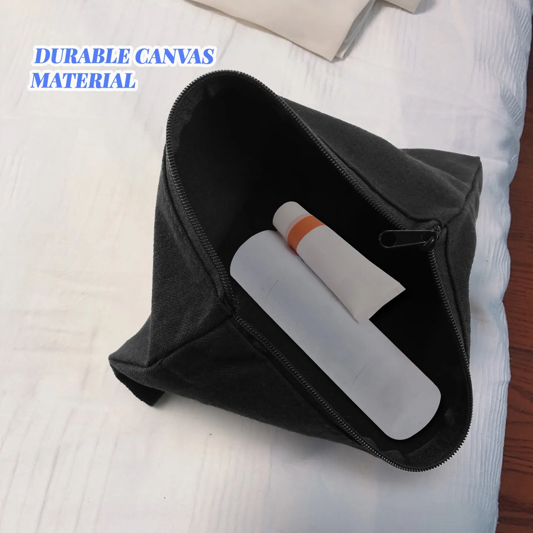 

10Pcs Canvas Zipper Pouch Bags Canvas Makeup Bags Pencil Case Blank DIY Craft Bags for Travel DIY Craft School, Black