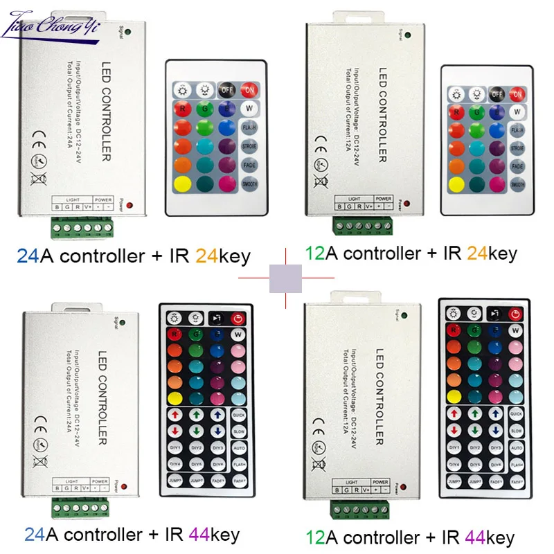 

12A 24A 144W 288W 24key 44key DC12-24V IR wireles Remote Led RGB Controller 44key IR Dimmer for 3528 5050 RGB led strip light