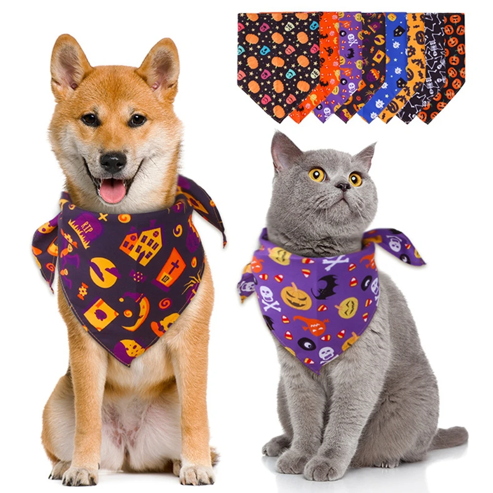 

Забавные банданы для собак на Хэллоуин, моющийся дизайнерский шарф, платок с рисунком тыквы, черепа, щенка, галстук-бабочка, аксессуары для собак