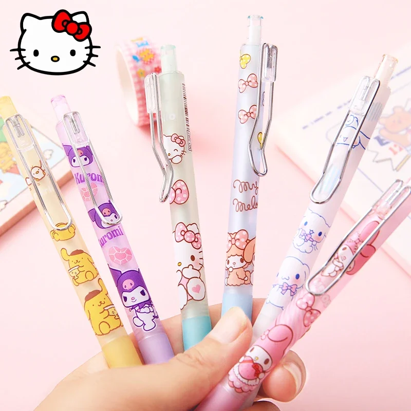 

6PCS HelloKitty Press Gel Pen Kawaii Sanrio MyMelody Cinnamoroll Animation Student 0.5mm Writing Quick Drying Pen Stationery