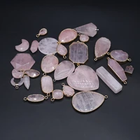 natural crystal stone charms multi shapes rose quartz pendants connectors ornaments for jewelry making necklace bracelet