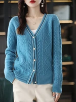 2022 new 100 pure wool womens cardigan jacket v neck knitted bottoming sweater cashmere sweater all match