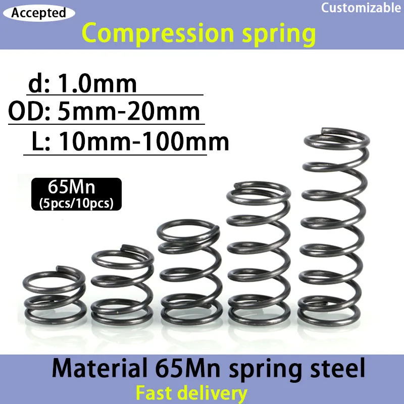 

65Mn Compression Spring Steel Return Spring Wire Diameter 1.0mm Outer Diameter 5mm-20mm (5pcs-10pcs)