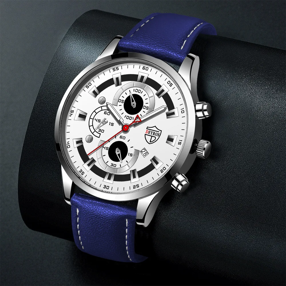 

Часы наручные мужские кварцевые с календарем, модные роскошные деловые спортивные, в стиле милитари, с кожаным ремешком