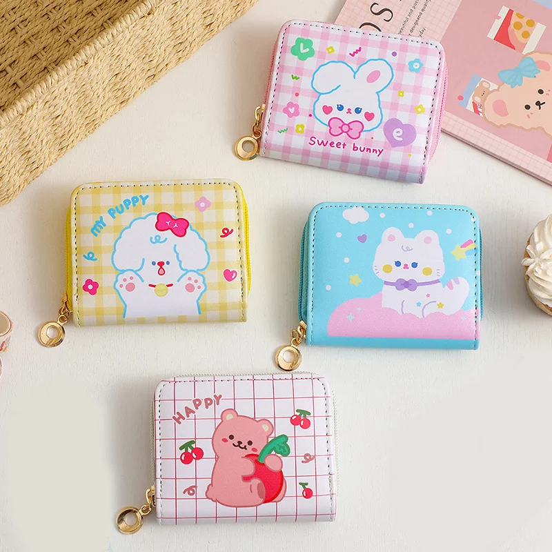 

PU Leather Girls Wallet Cute Cartoon Zipper Card Holder Mini Clutch Wallet Key Chain Coin Purse Kids Gifts Stationary