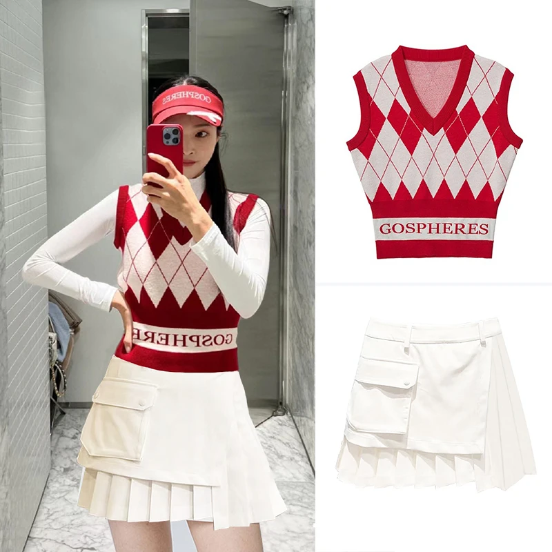 

Женский трикотажный жилет для гольфа на весну, Солнцезащитная одежда, плиссированная юбка, брюки