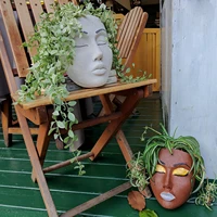 restaurant wall decoration backdrop resin surface flower pot wall hanging mask container figure indoor plant garden home