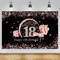 rose gold 18th backdrop pink balloon glitter diamonds boys girls birthday party custom photo background decor cake table banner