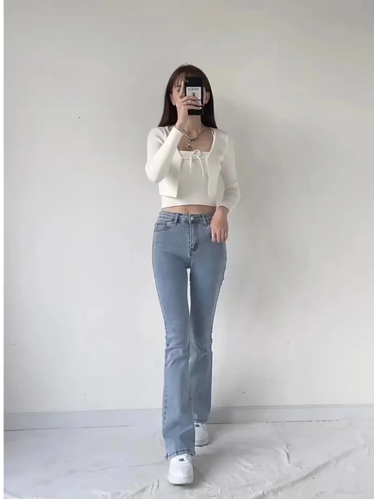 

split jeans women spring and autumn new high-waisted slim fit slim wide-legged micro-flare mopping pants trendy ins