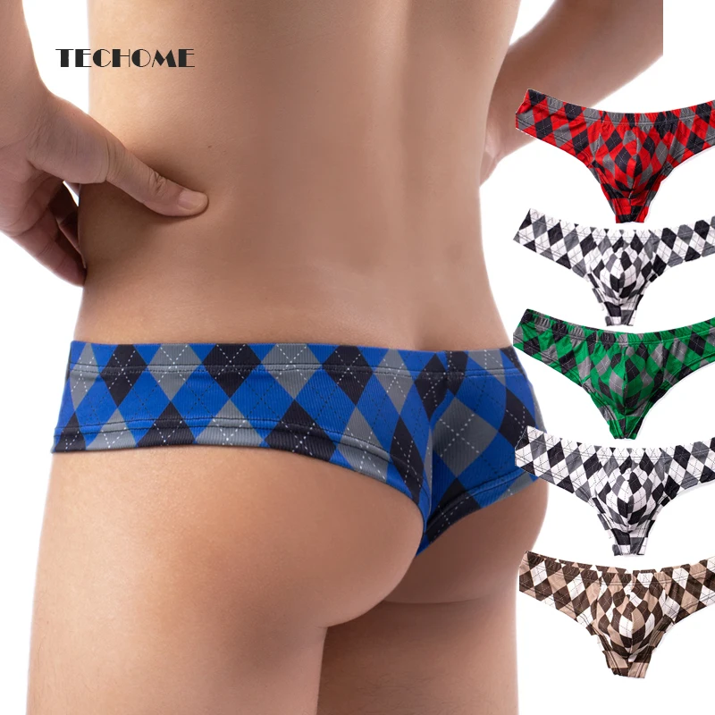 

Мужские боксеры стринги с U-образным мешочком, Сексуальные Трусы-стринги в клетку, мужское нижнее белье из вискозы, дышащее нижнее белье для ...