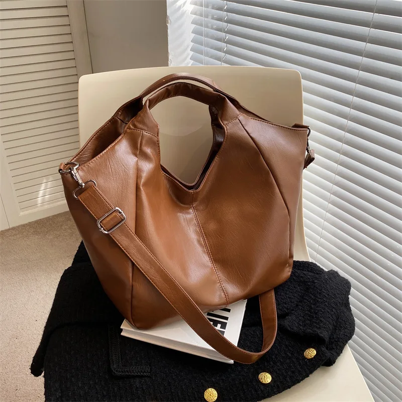 

Однотонная сумка через плечо из искусственной кожи, женская дизайнерская сумка большой вместимости на молнии, трендовая женская сумка для ...