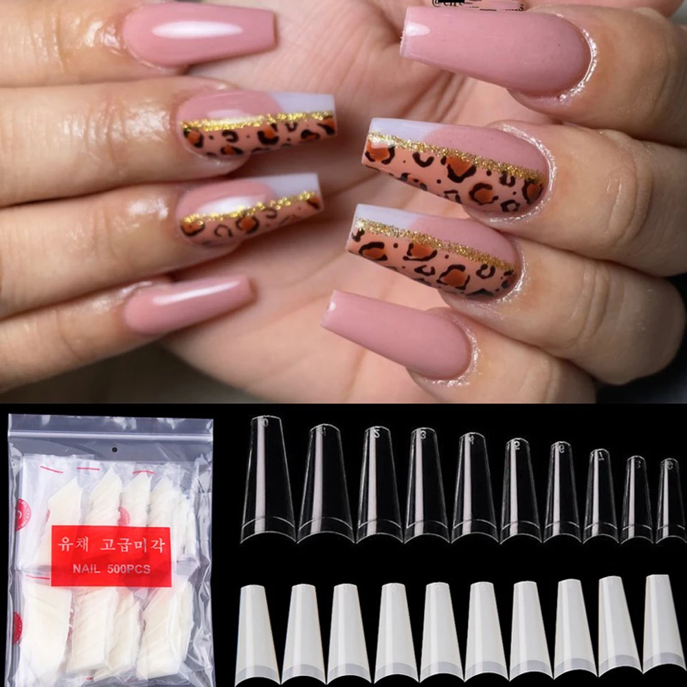 

NAIL French 500pc/bag nail TIP 10size salon shape ballerina, coffin fake nails, full cover nails, clear/natural nails tips false