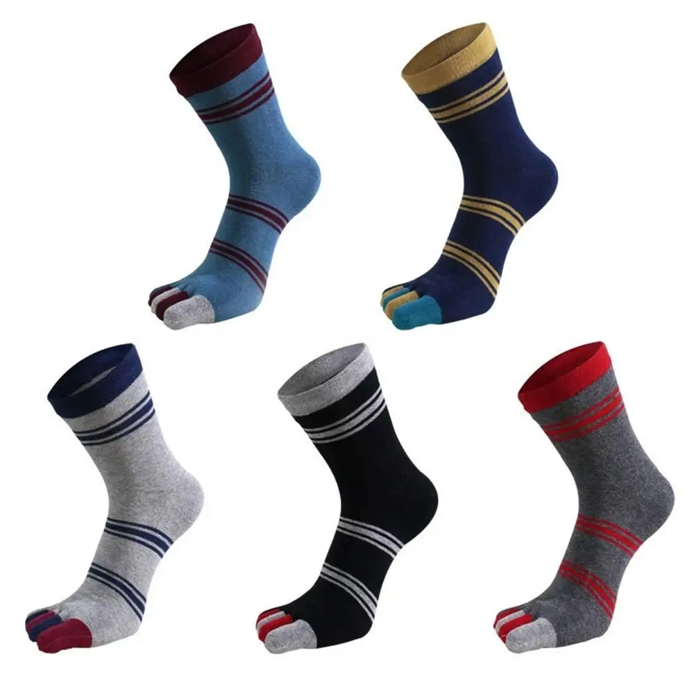 

Повседневные Мягкие носки средней длины для мужчин, носки с пятью пальцами в полоску, мужские Чулочные изделия, носки с пятью пальцами