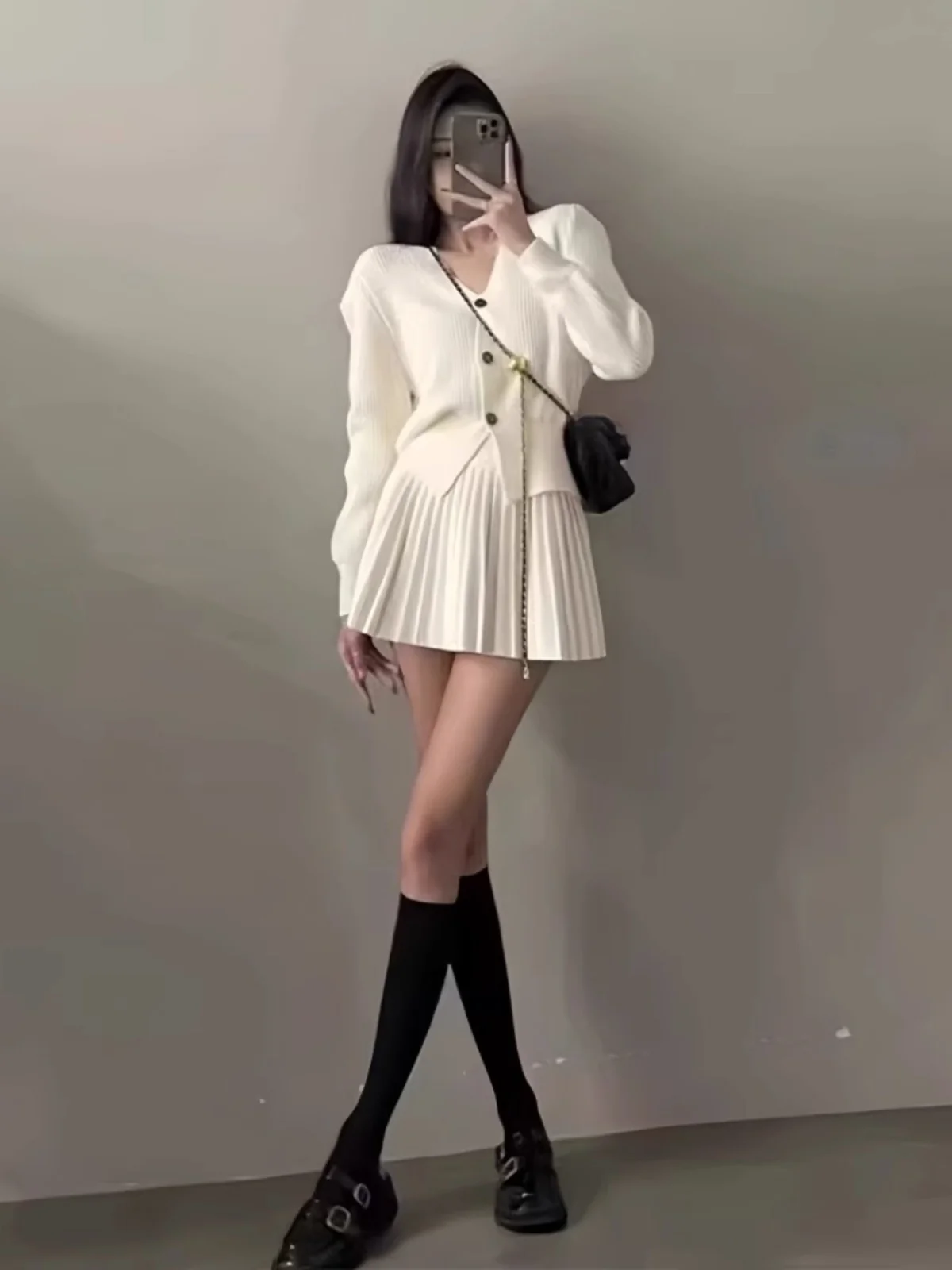 Autumn and Winter Clothing Matching A Complete Set Korean Series Atmosphere Wear Chubby Slimming Meat Covering Knitted Half-L...