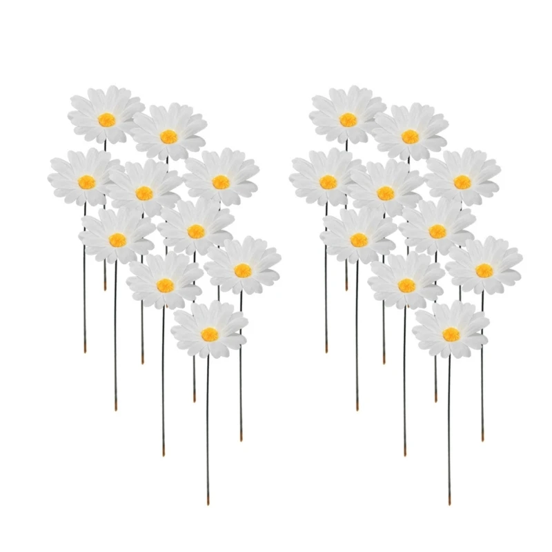 

20pcs Daisy Flower Garden Stakes 12inch Outdoor Yard Art Stakes Flower Pot Plant Ornaments Insert Lawn Decoration 29EF