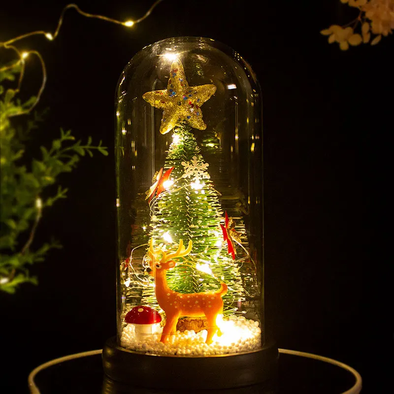 

Navidad Gifts Tree Elk Santa LED Light Foil Flower In Glass Cover Christmas Decorations for Home New Year Ornaments Noel Decor