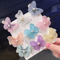 2pcs embroidered butterfly hairpin headwear girls children clip princess little girl cute bangs clip korea