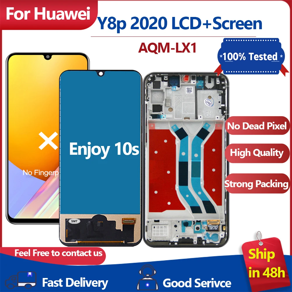 Новинка 100%, высококачественный дисплей 6,3 дюйма для Huawei Y8p 2020 LCD AQM-LX1 Y8P, наслаждайтесь 10s ЖК-сенсорным дигитайзером, экран для Huawei P Smart S