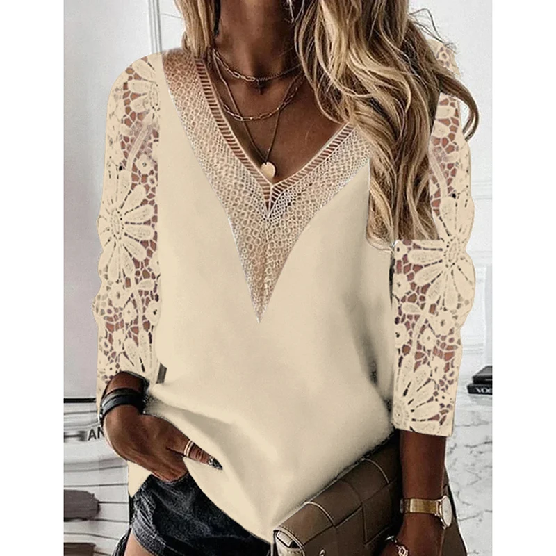 

Женская шифоновая блузка с V-образным вырезом и длинным рукавом