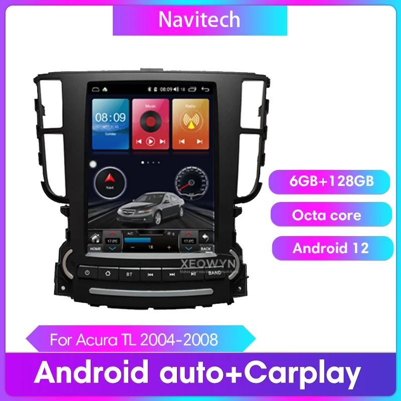 Сенсорный экран для Acura TL 2004 2005 2006 2007 2008 128 ГБ Android 12, мультимедийный видеоплеер, автомагнитола, аудио, GPS, apple carplay